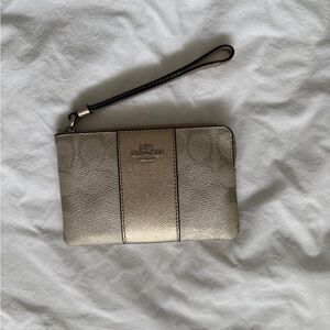 Coach Rose Gold and White Metallic Wristlet